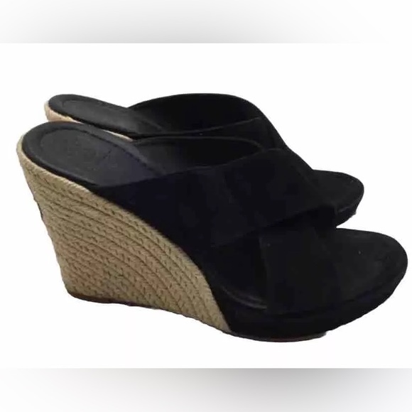Tory Burch Kristen Black Suede Slip On Wedge Espadrilles Heels Size 9.5 MINT - Picture 4 of 16